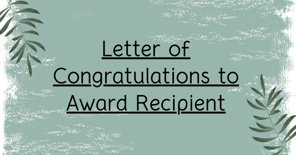 Letter of Congratulations to Award Recipient